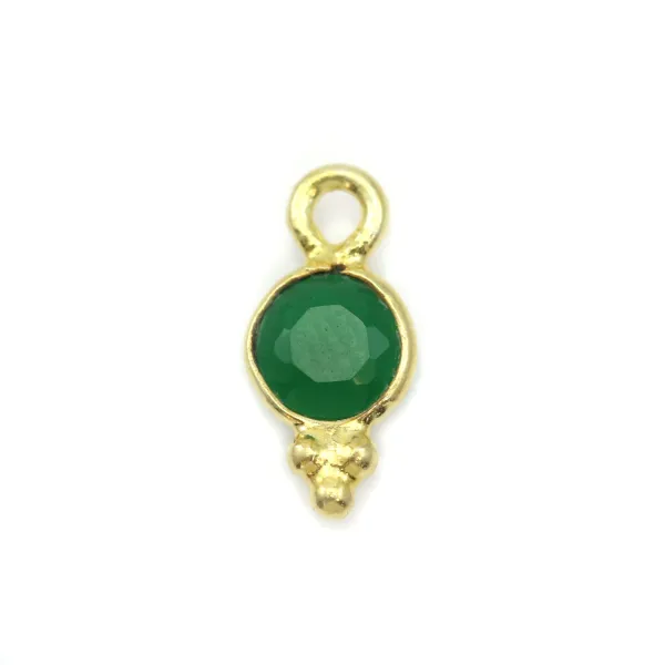 Dije de Ágata verde facetada redonda en plata chapada en oro 5x11mm x 1pc