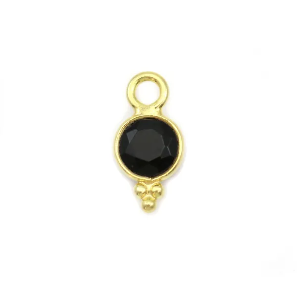 Breloque en Agate noire ronde facettée sur argent doré 5mm x 2pcs