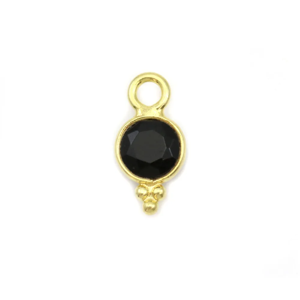 Breloque en Agate noire ronde facettée sur argent doré 5mm x 2pcs