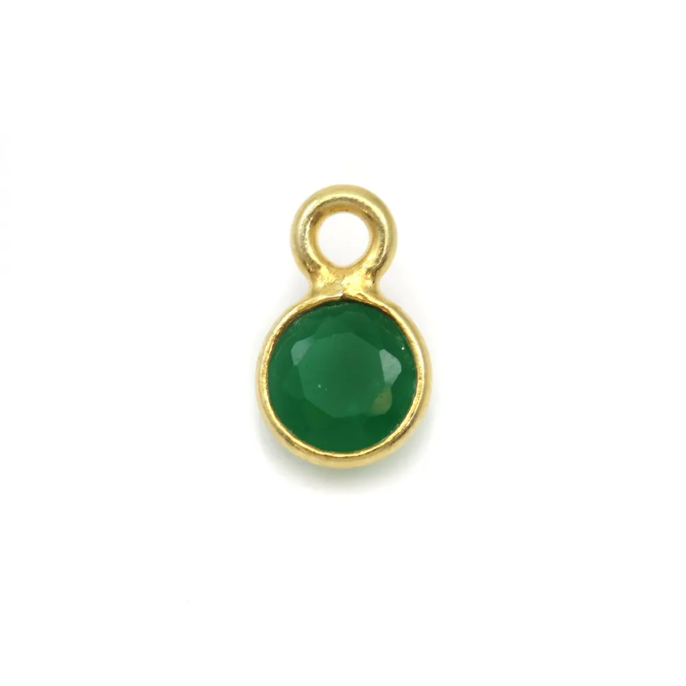 Agate verte ronde facettée sertie sur argent 925 doré à l'or fin 5mm x 2pcs