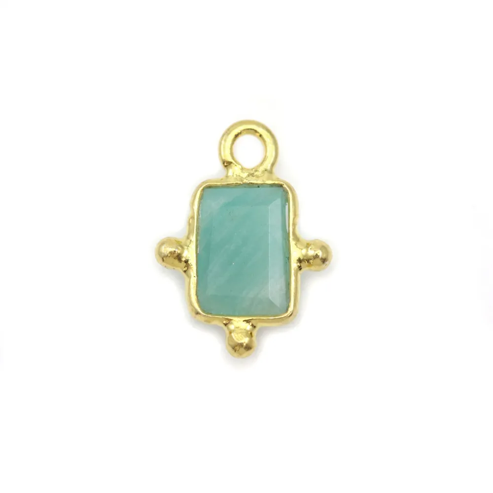 Amazonite rectangle charm on silver gilt 5x7mm x 1pc 