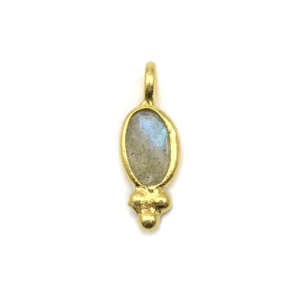 Oval Labradorite charm on 925 sterling silver with gold plating 4x11mm x 1pc