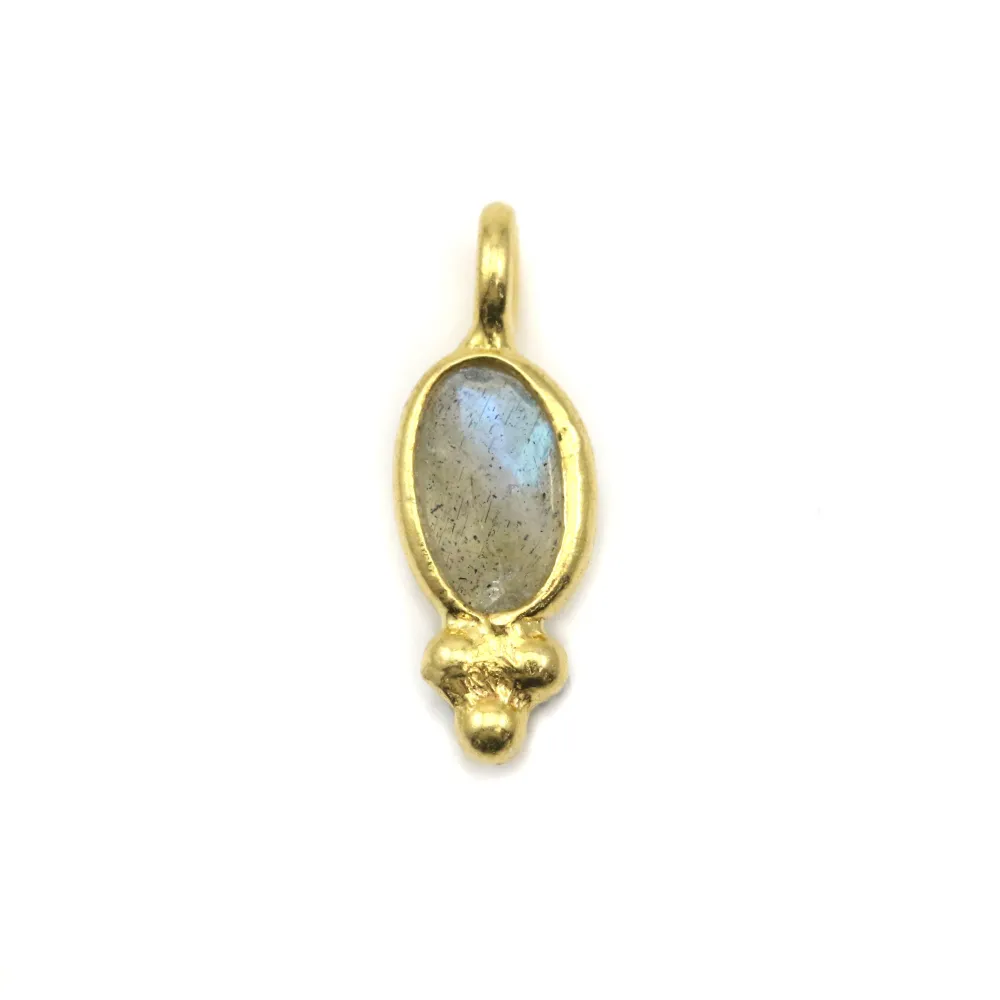 Breloque en Labradorite ovale sur argent 925 doré à l'or fin 4x11mm x 2pcs