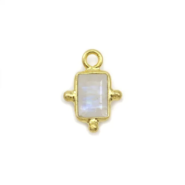 Breloque en Pierre de lune rectangle sur argent doré 5x7mm x 1pc