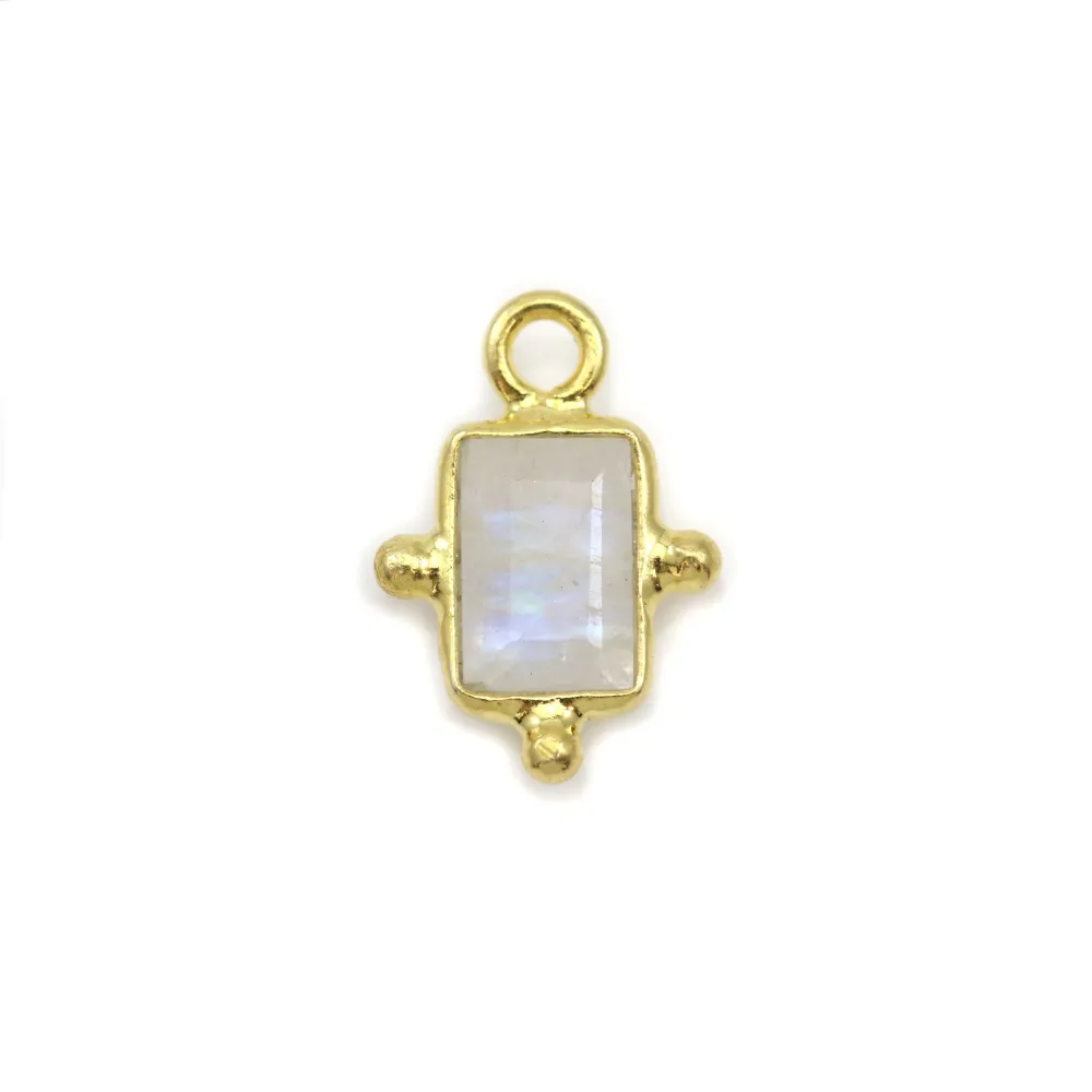 Rectangle moonstone charm on gold gilt silver 5x7mm x 1pc