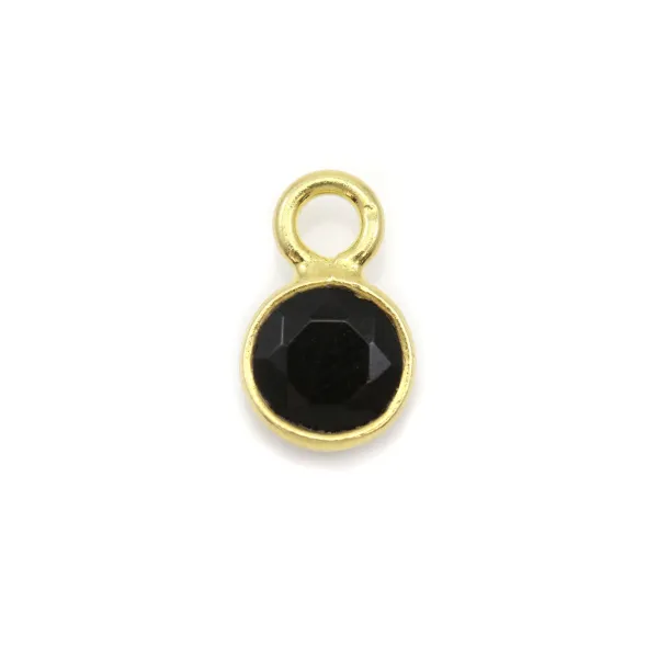 Agate noire ronde facettée sertie sur argent doré 5mm x 2pcs