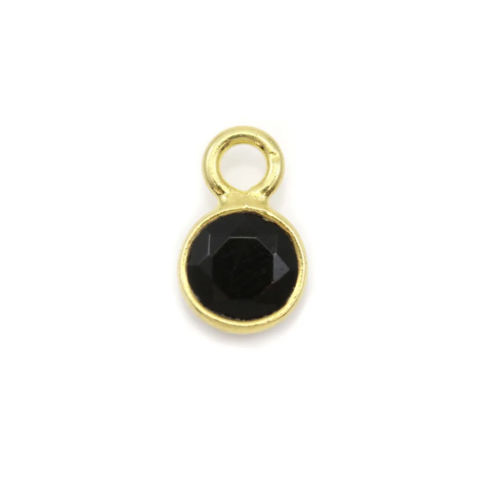 Agate noire ronde facettée sertie sur argent 925 doré à l'or fin 5mm x 2pcs