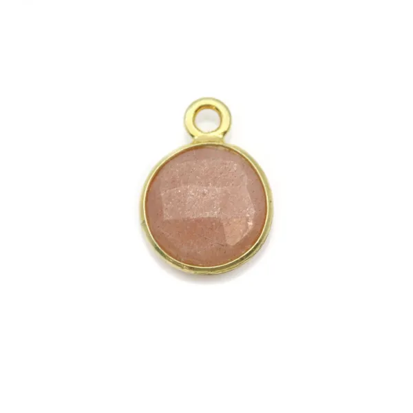 Pierre de soleil ronde facettée sertie sur argent doré 9mm x 1pc
