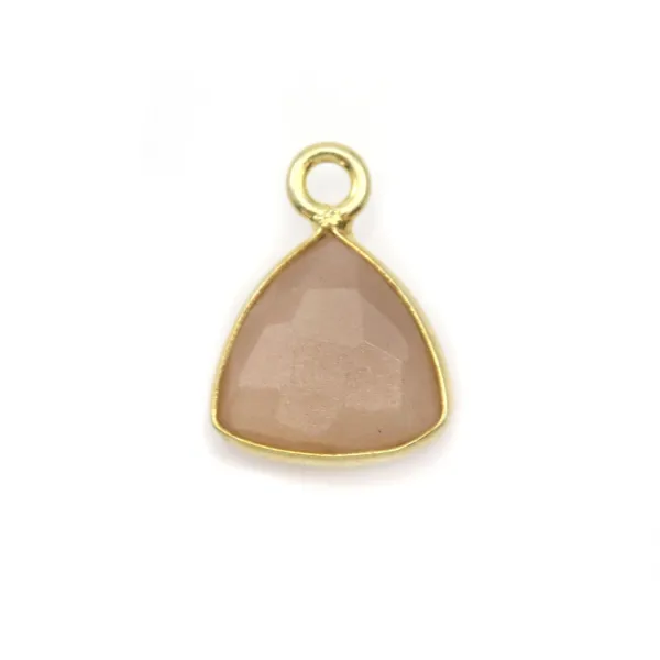 Pierre de soleil triangle facettée sertie sur argent doré 9mm x 1pc