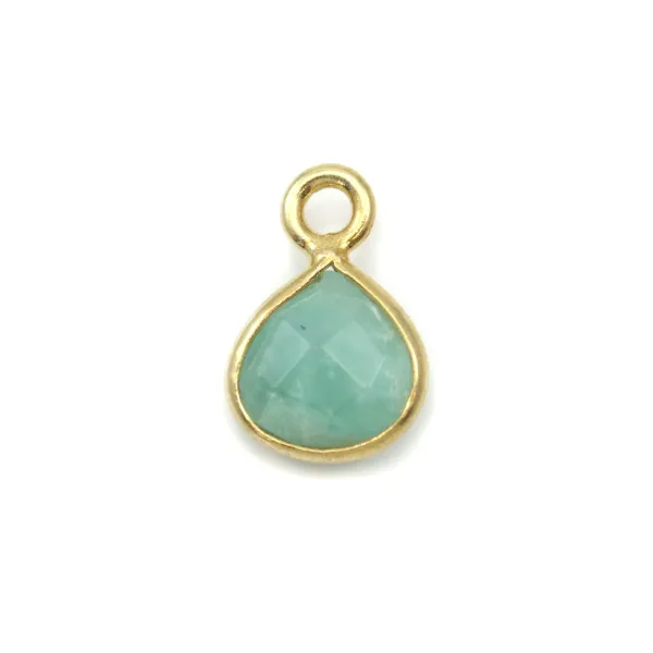 Breloque en Amazonite goutte facettée sur argent doré 7mm x 1pc