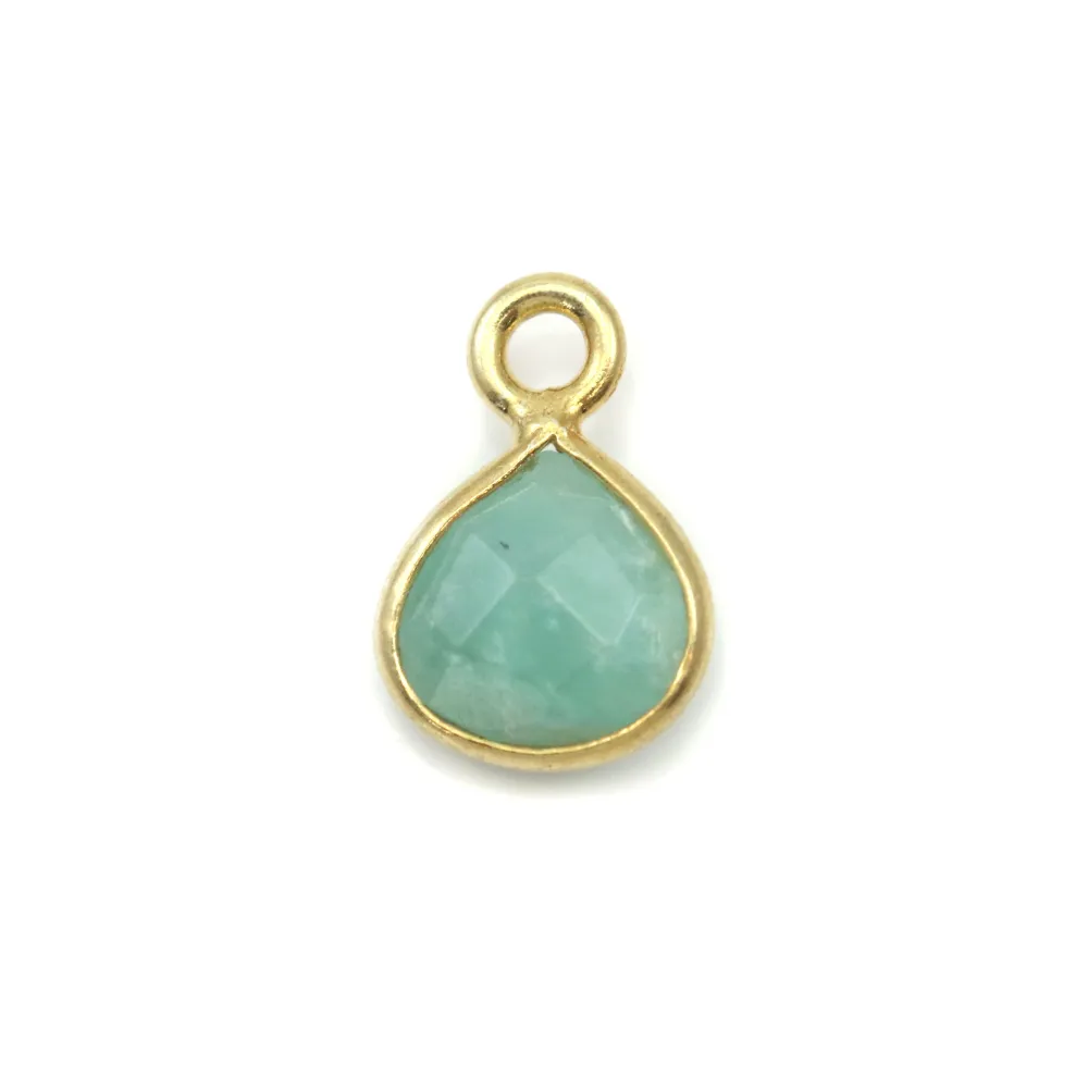Breloque en Amazonite goutte facettée serti argent 925 doré à l'or fin 7mm x 1pc