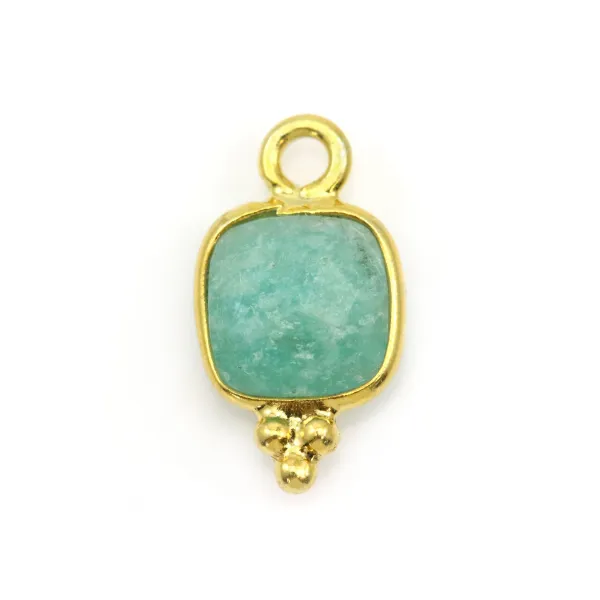 Breloque en Amazonite carrée facettée sur turquoise et doré 7mm x 1pc