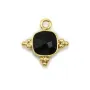 Breloque en Agate noire carrée facettée sur argent doré 7mm x 1pc
