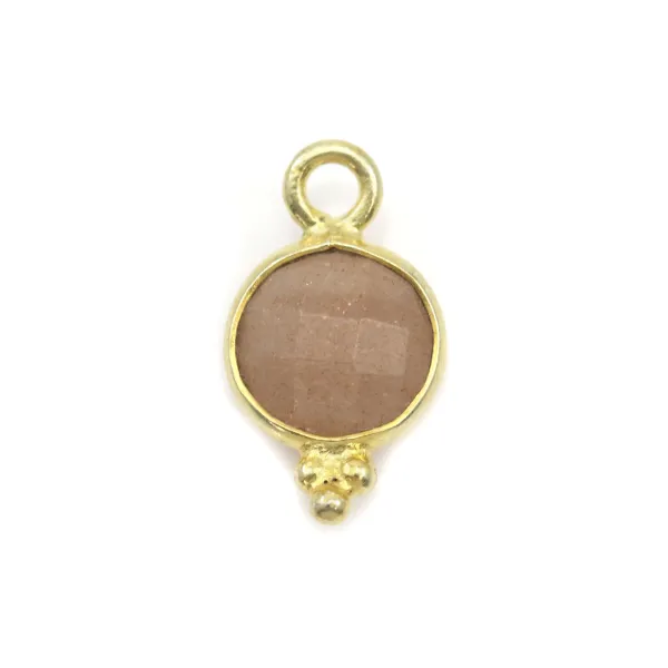 Breloque en Pierre de soleil ronde facettée sur argent doré 7mm x 1pc