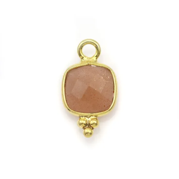 Square faceted sunstone charm on gold gilt silver 7mm x 1pc