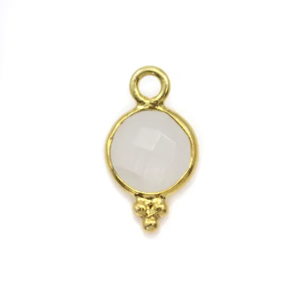 Breloque en Pierre de lune ronde facettée serti argent 925 doré à l'or fin 7mm x 1pc