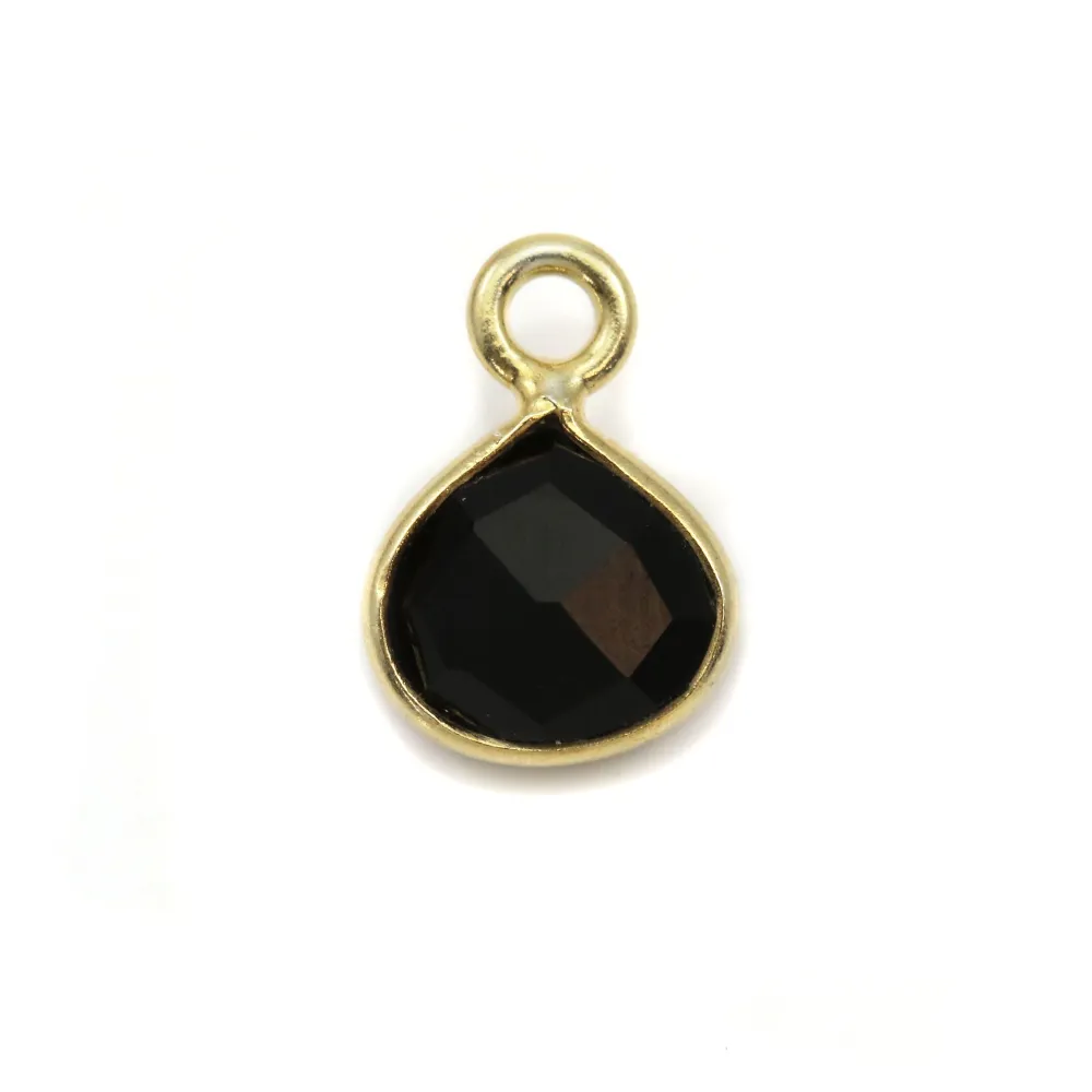 Breloque en Agate noire goutte facettée serti argent 925 doré à l'or fin 7mm x 1pc