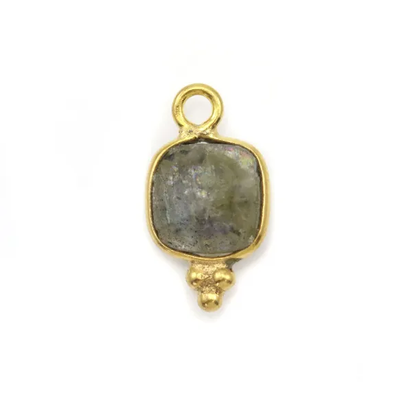 Square faceted Labradorite charm set in 925 silver gilded with fine gold 7x13mm x 1pc