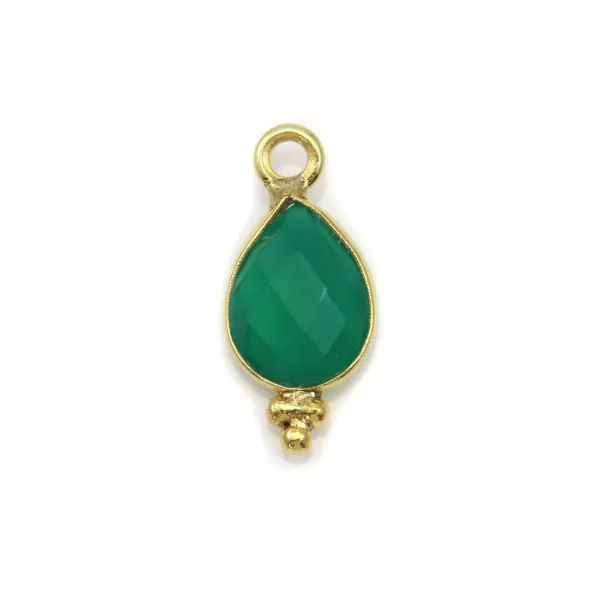 Breloque en Agate verte goutte facettée sur argent doré 7x15mm x 1pc