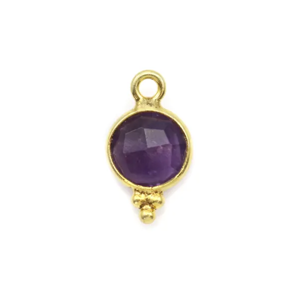 Breloque en Améthysthe ronde facettée sur argent doré 7mm x 1pc