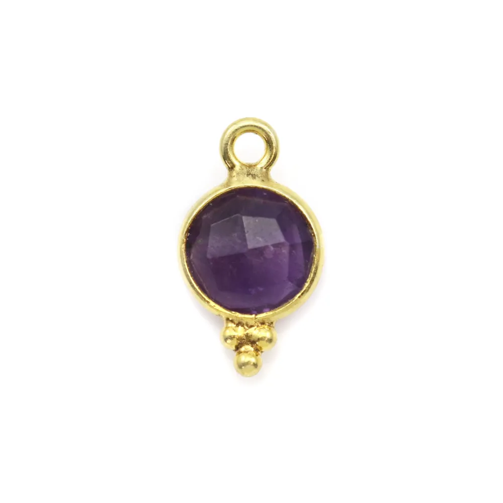 Breloque en Améthysthe ronde facettée sur argent doré 7mm x 1pc