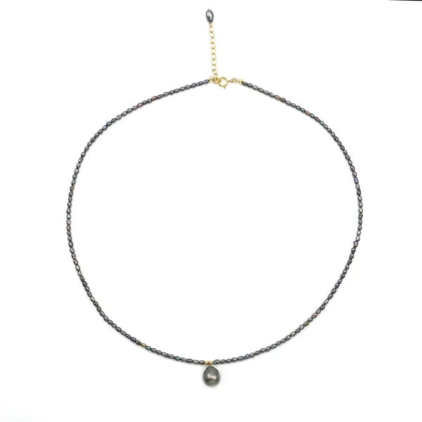 Collier perle de culture grain de riz et Tahiti