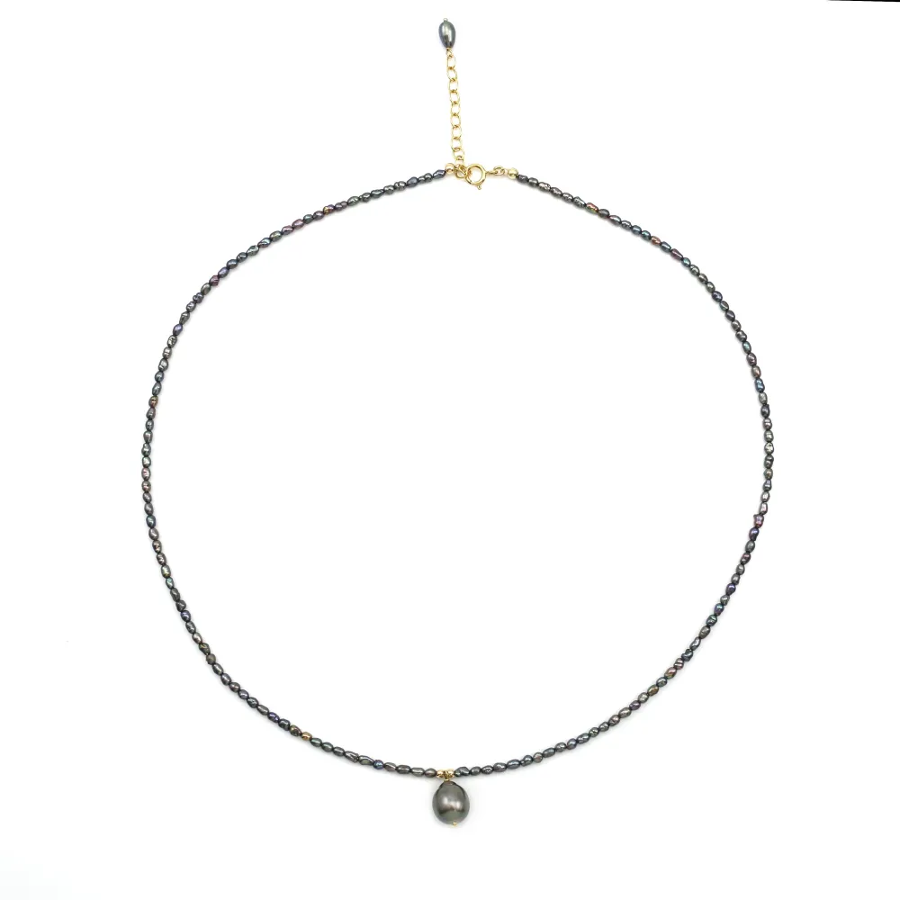 Collier perle de culture grain de riz et Tahiti