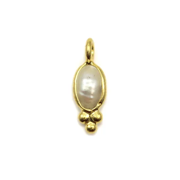 Breloque en Pierre de lune ovale sur argent doré 4x11mm x 2pcs
