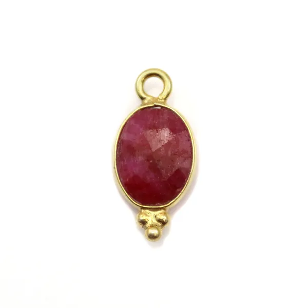 Color treated stone charm ruby oval faceted on silver gilt 7x15mm x 1pc