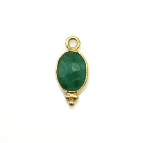 Emerald faceted oval treated stone charm on silver gilt 7x15mm x 1pc