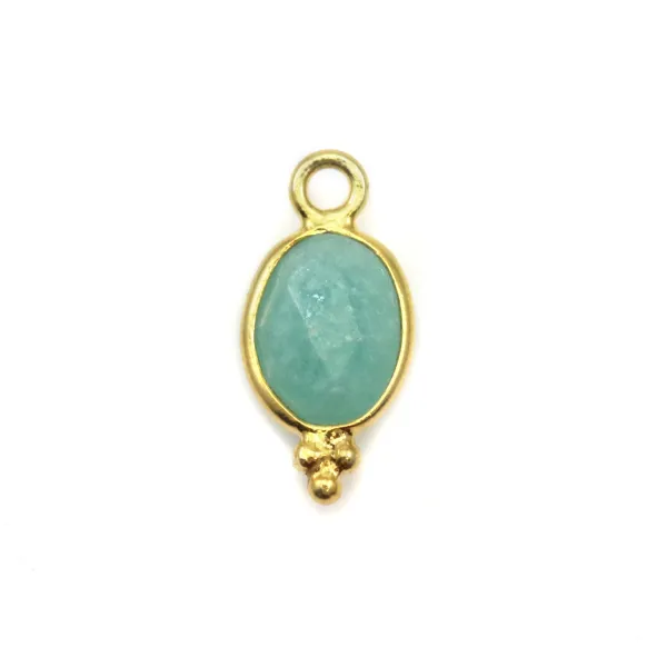 Breloque en Amazonite ovale facettée serti argent 925 doré à l'or fin 7x15mm x 1pc