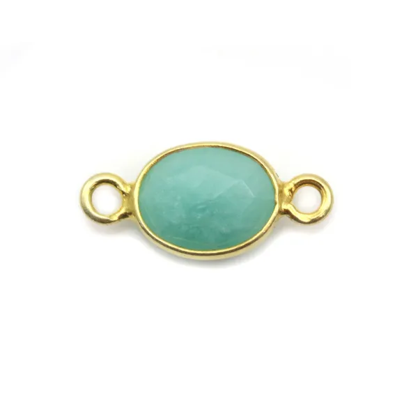 Intercalaire Amazonite ovale facettée serti argent 925 doré à l'or fin 7x15mm x1pc
