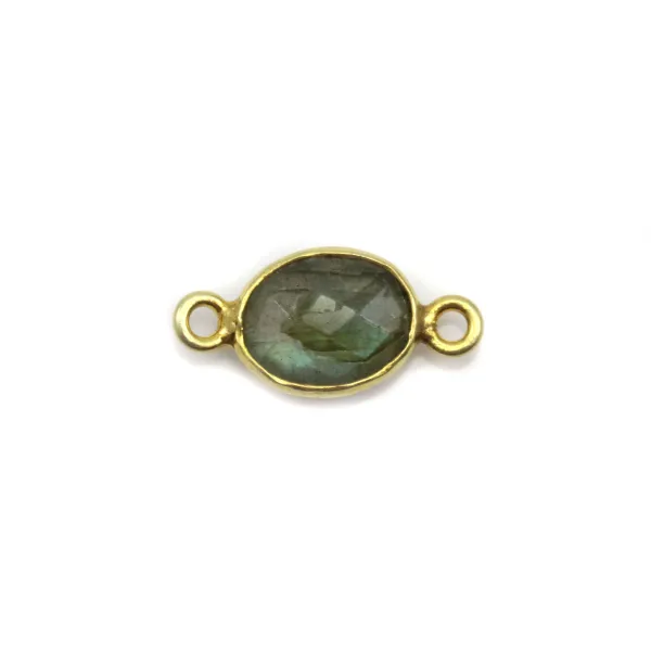 Labradorite ovale sfaccettata su argento dorato 7x15mm x1pc