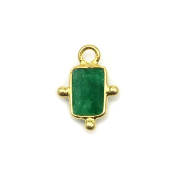 Emerald color treated stone charm on silver gilt 8x12mm x 1pc