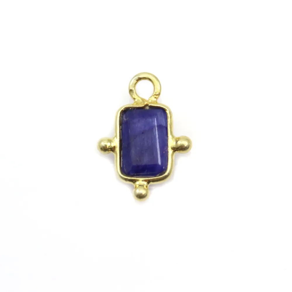 Breloque en Pierre traitée couleur saphir rectangle sur argent 925 doré à l'or fin 8x12mm x 1pc