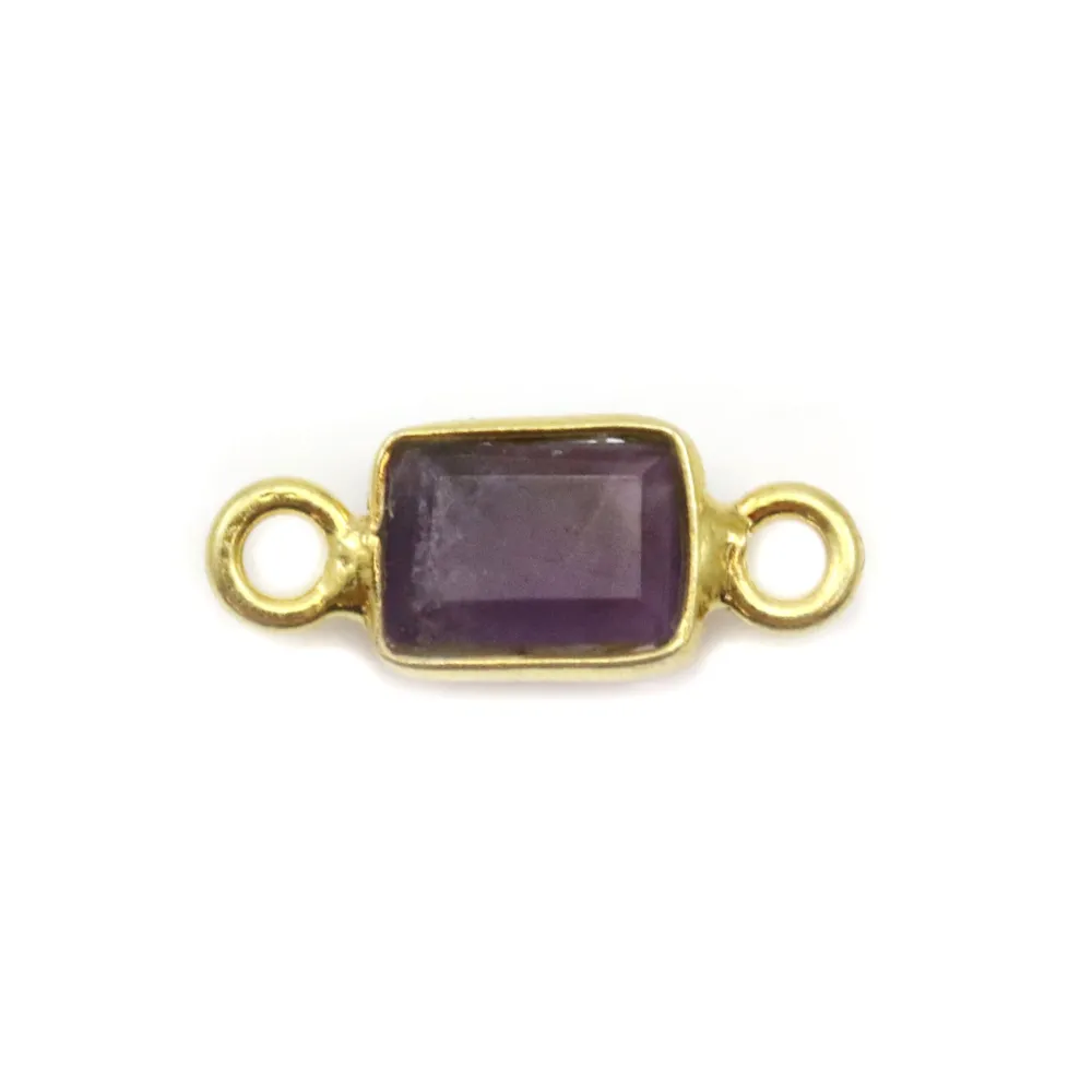 Intercalaire Améthyste rectangle facettée serti argent 925 doré à l'or fin 5x13mm x1pc