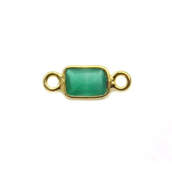 Intercalar Ágata Verde rectângulo facetado sobre prata dourada 5x13mm x1pc