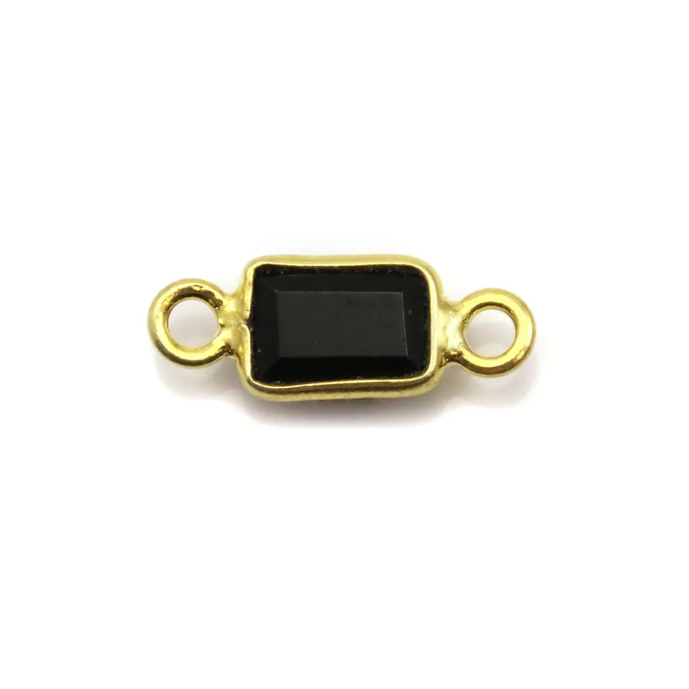 Intercalaire Onyx rectangle facettée serti argent 925 doré à l'or fin 5x13mm x1pc