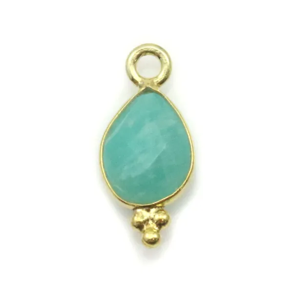 Breloque en Labradorite goutte facettée sur argent doré 7x15mm x 1pc