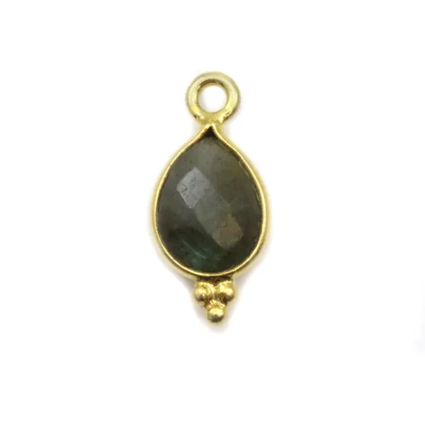 Charm in labradorite sfaccettato su argento dorato 7x15mm x 1pc