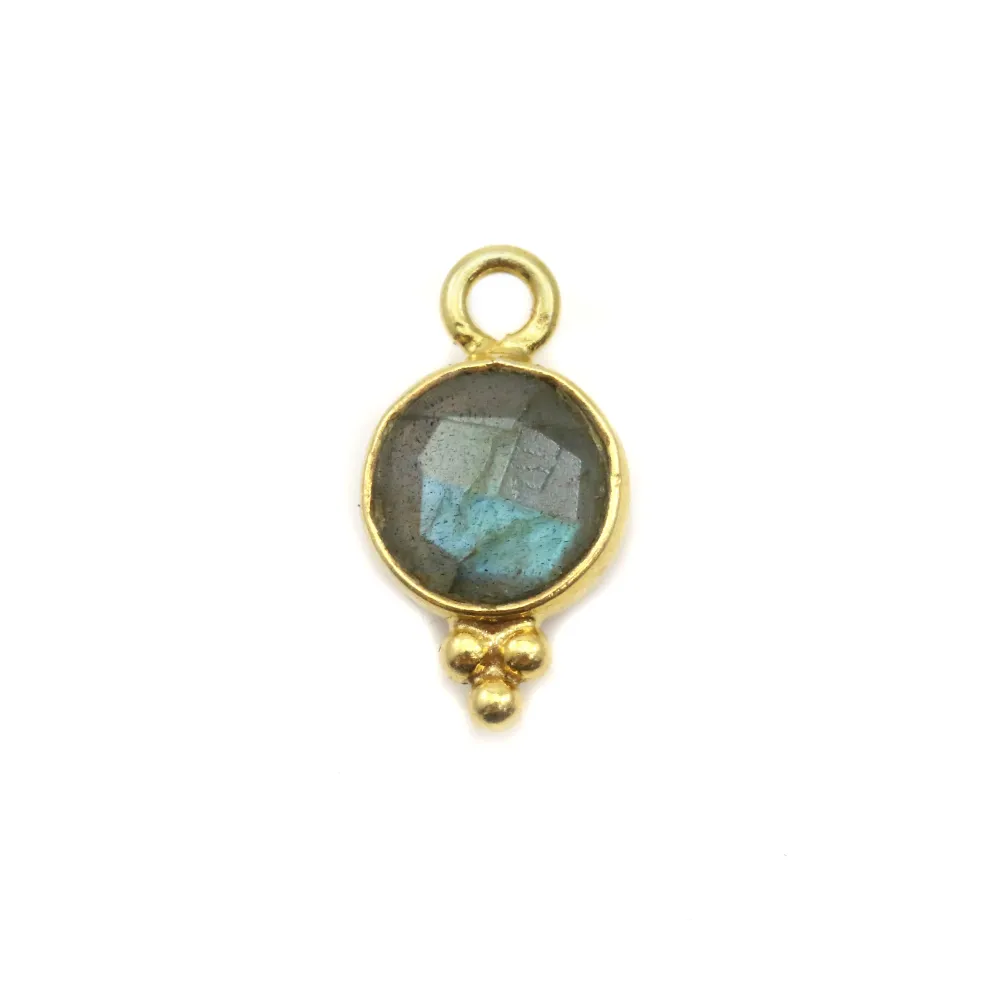 Breloque en Labradorite goutte facettée sur argent doré 7x15mm x 1pc