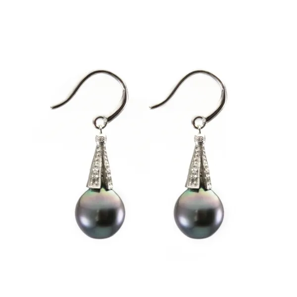 Boucle d'oreille Argent 925 rhodié & perles de culture de Tahiti x 2pcs