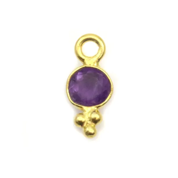 Breloque en Améthysthe ronde facettée sur argent doré 5mm x 2pcs