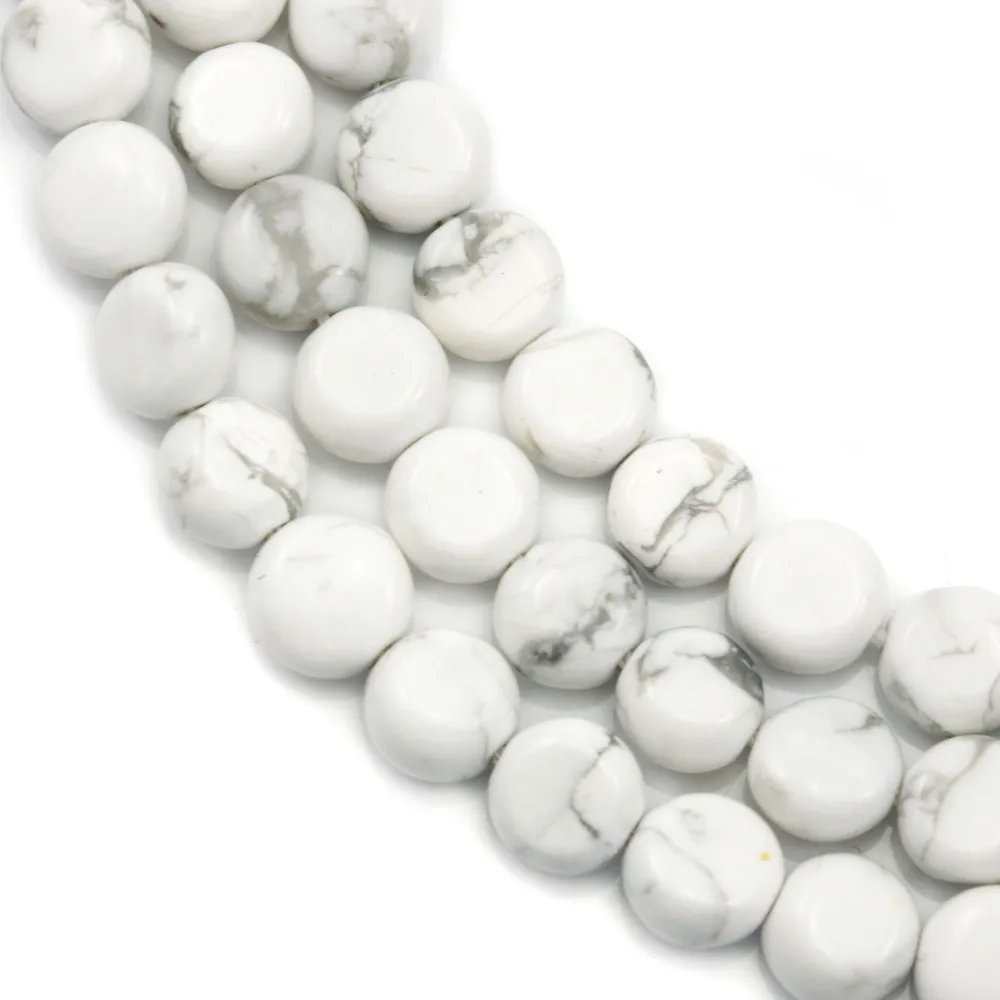 Howlite blanche, de forme ronde et plate, 6mm x 40cm