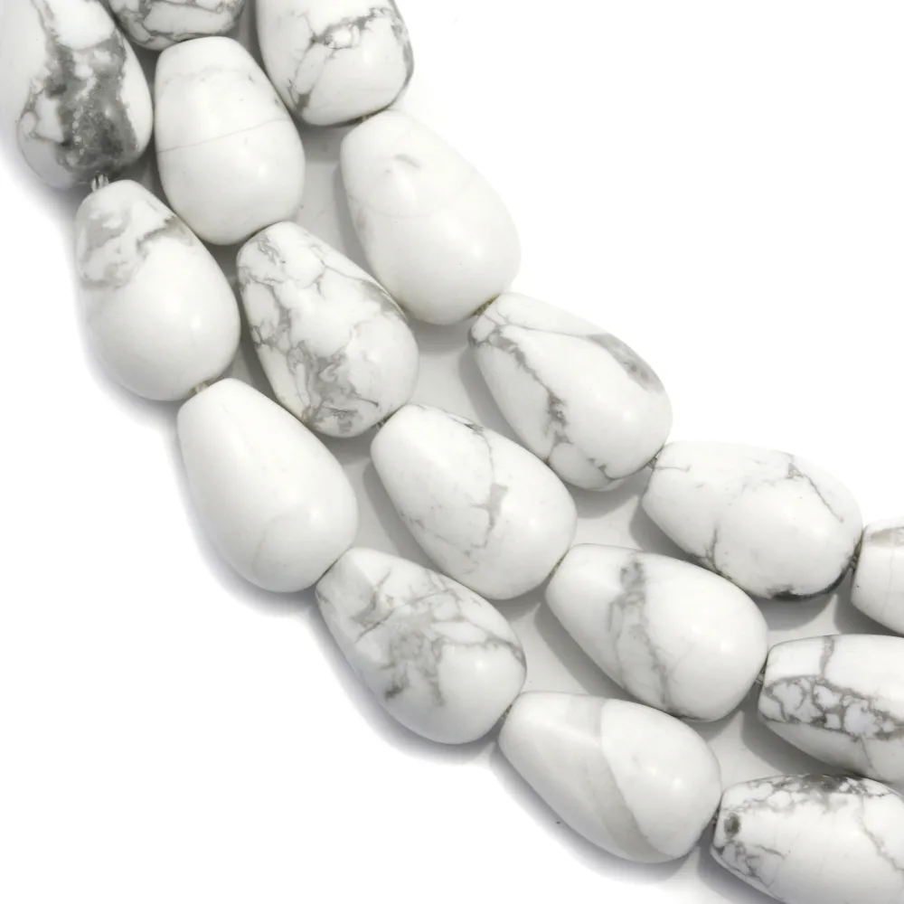 Howlite, in a smooth round drop shape, 8 * 12mm x 40cm