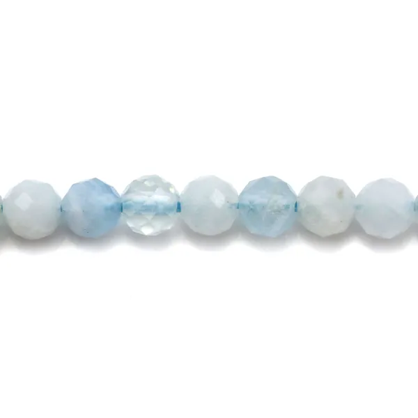 Aigue marine ronde facette 4mm x 40cm