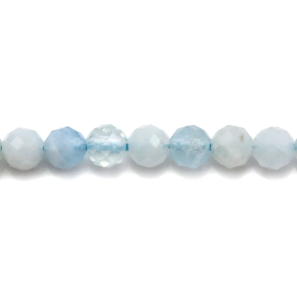 Aigue marine ronde facette 4mm x 40cm