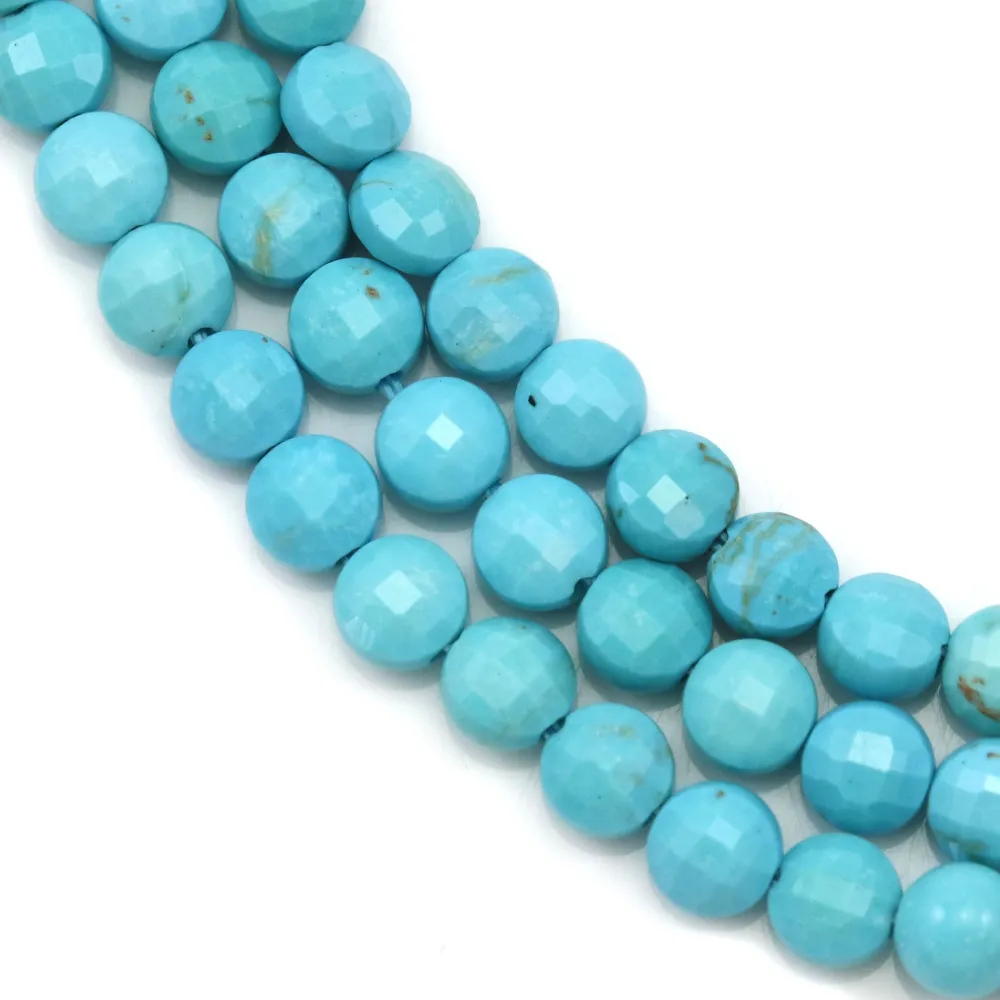 Turquoise reconstitué de forme ronde plat facetté, 4mm x 40cm
