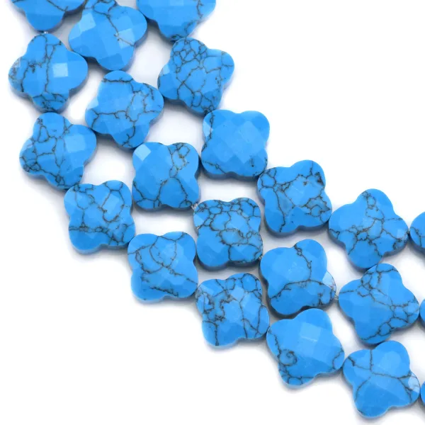 Turquoise reconstitutes clover  faceted 13 mm x 40cm    