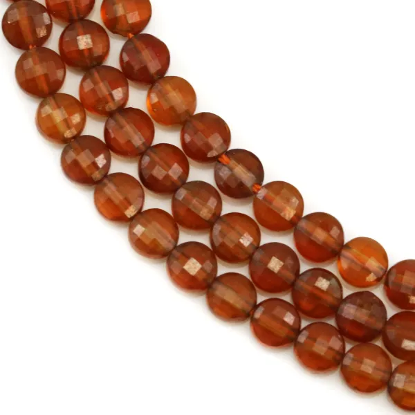 Hessonite redondo e plano facetado 4mm x 39cm